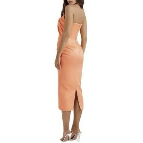 House of CB Midi Dress Corset Orange Strapless Ruched Sexy Sz Large NWT - Picture 4 of 11